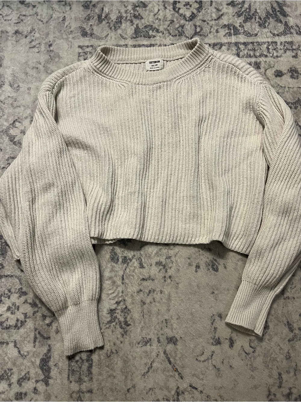 Cropped Rib Knit Sweater Light Cream